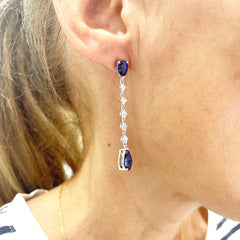 Pendientes SALVATORE Plata largos con circonitas blancas y azul zafiro para mujer