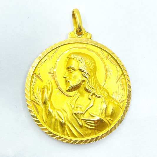 Colgante medalla en Oro de 18K sagrado corazon jesus para hombre