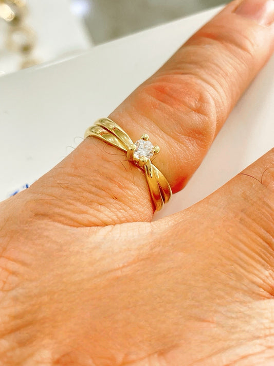 Anillo de compromiso de oro 18k con diamante Solitario para mujer