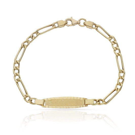 Pulsera con placa de oro 18k figaro 3x1 para mujer