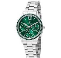 Reloj NOWLEY CHIC plateado con circonitas y esfera verde para mujer