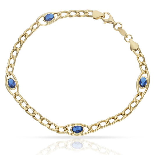 Pulsera de oro barbada con piedra azul para mujer