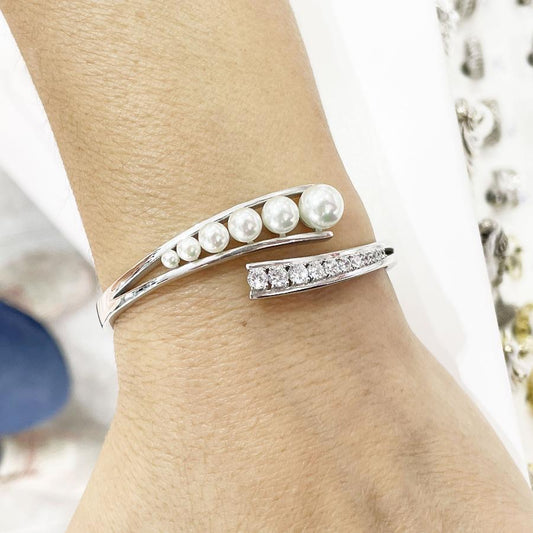 Pulsera semi-rígida de plata con perlas y circonitas MAJORICA para mujer