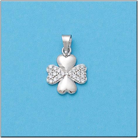 COLGANTE ORO BLANCO 18KL TREBOL CORAZONES - Joyeria Zeller