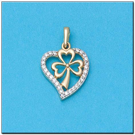 COLGANTE EN ORO DE 18KL CORAZON Y TREBOL - Joyeria Zeller