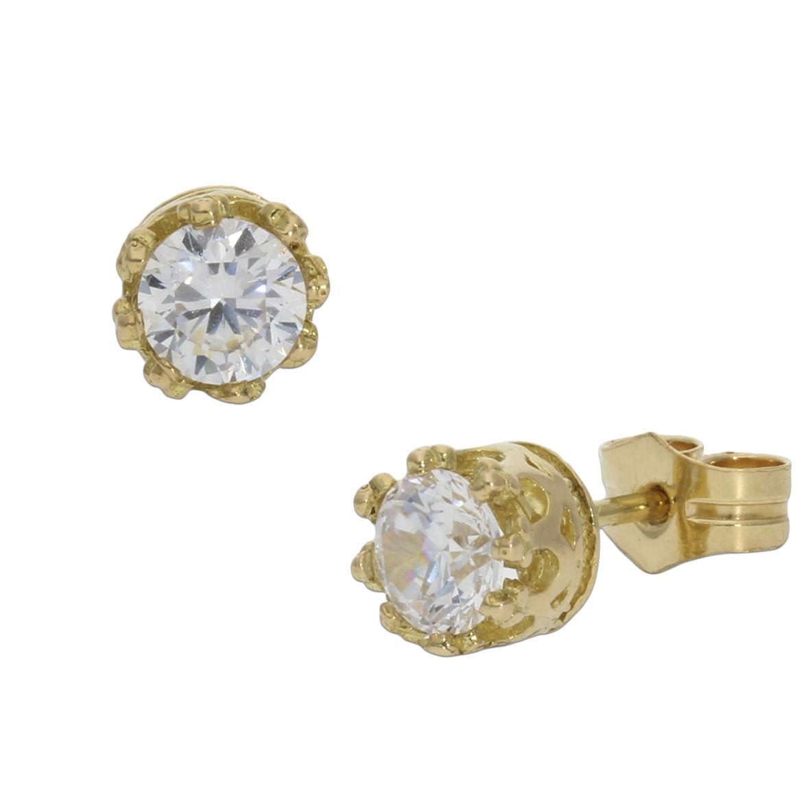 Pendientes de oro 18K con corona y circonita de  5.50mm de diámetro