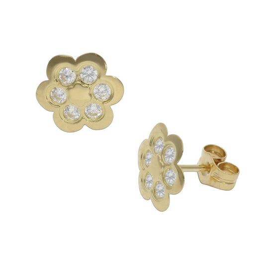 Pendientes de oro 18K Flor con circonitas 9mm para mujer