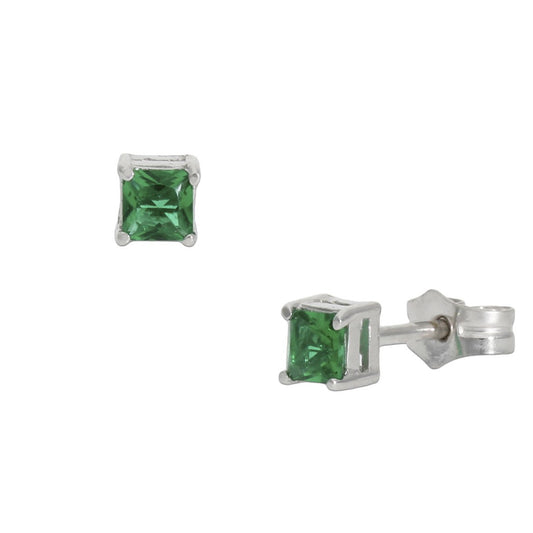 PENDIENTES ORO BLANCO 18KL VERDE - 3.5X3.5MM - Joyeria Zeller