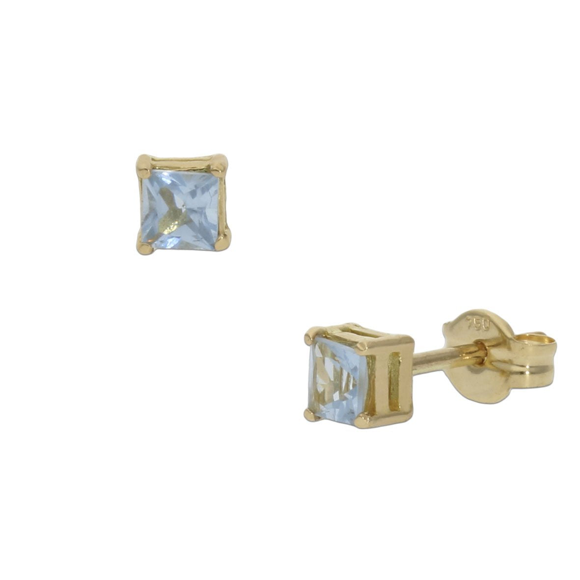 Pendientes de oro 18K circonita azul aguamarina 3.5mm para mujer 