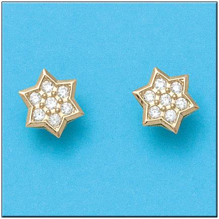 Pendientes de oro 18K estrellas 6 puntas con circonitas para mujer