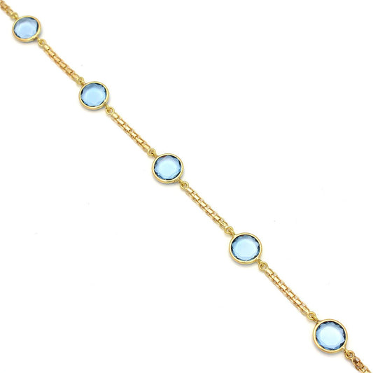 Pulsera Oro 18k circonita redonda Azul aguamarina para mujer