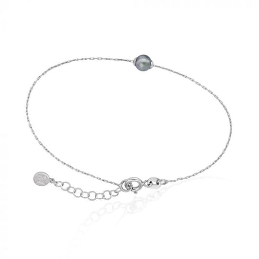 Pulsera fina de cadena de plata MAJORICA con perla gris para mujer