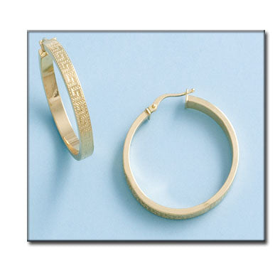 Pendientes Aros oro 18k con greca labrado 30mm para mujer